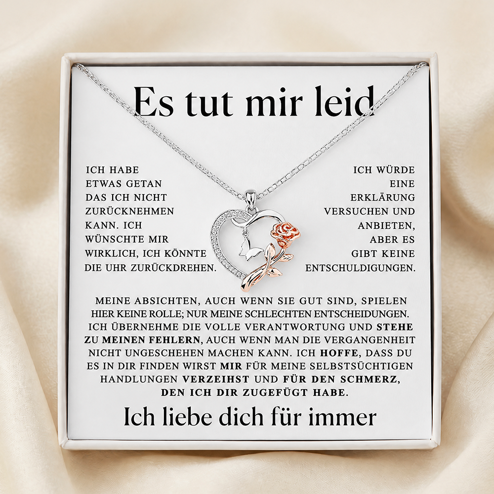 Entschuldigungsgeschenk für sie – Halskette mit Rose und Schmetterling