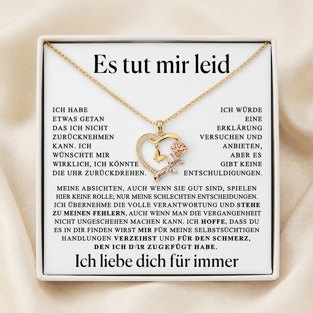 Entschuldigungsgeschenk für sie – Halskette mit Rose und Schmetterling