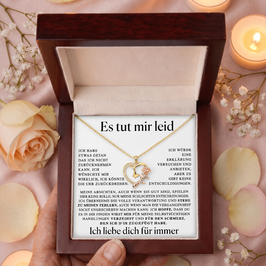 Entschuldigungsgeschenk für sie – Halskette mit Rose und Schmetterling