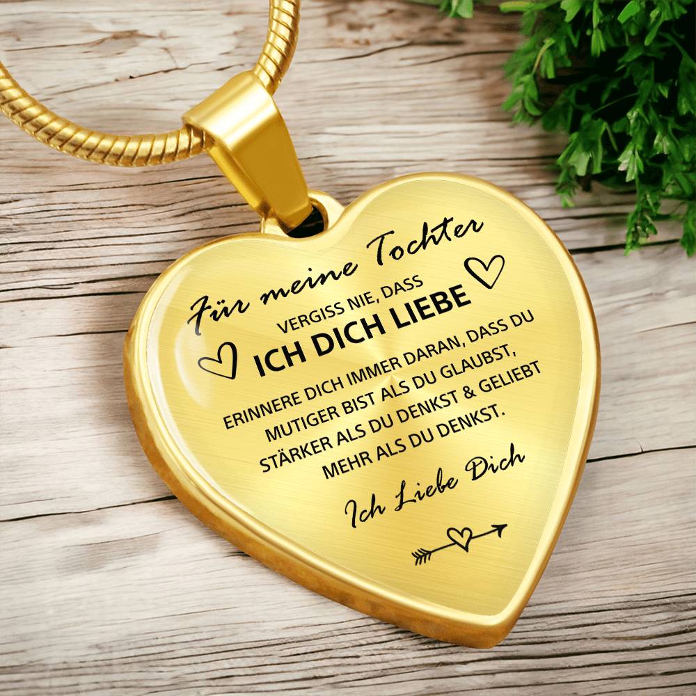 An meine Tochter – "Vergiss nie, dass ich dich liebe“, Herzkette - Gold