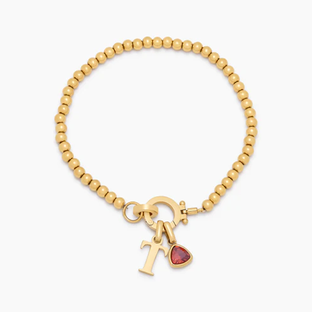 An meine Tochter – Perlenarmband mit Geburtsstein-Charm