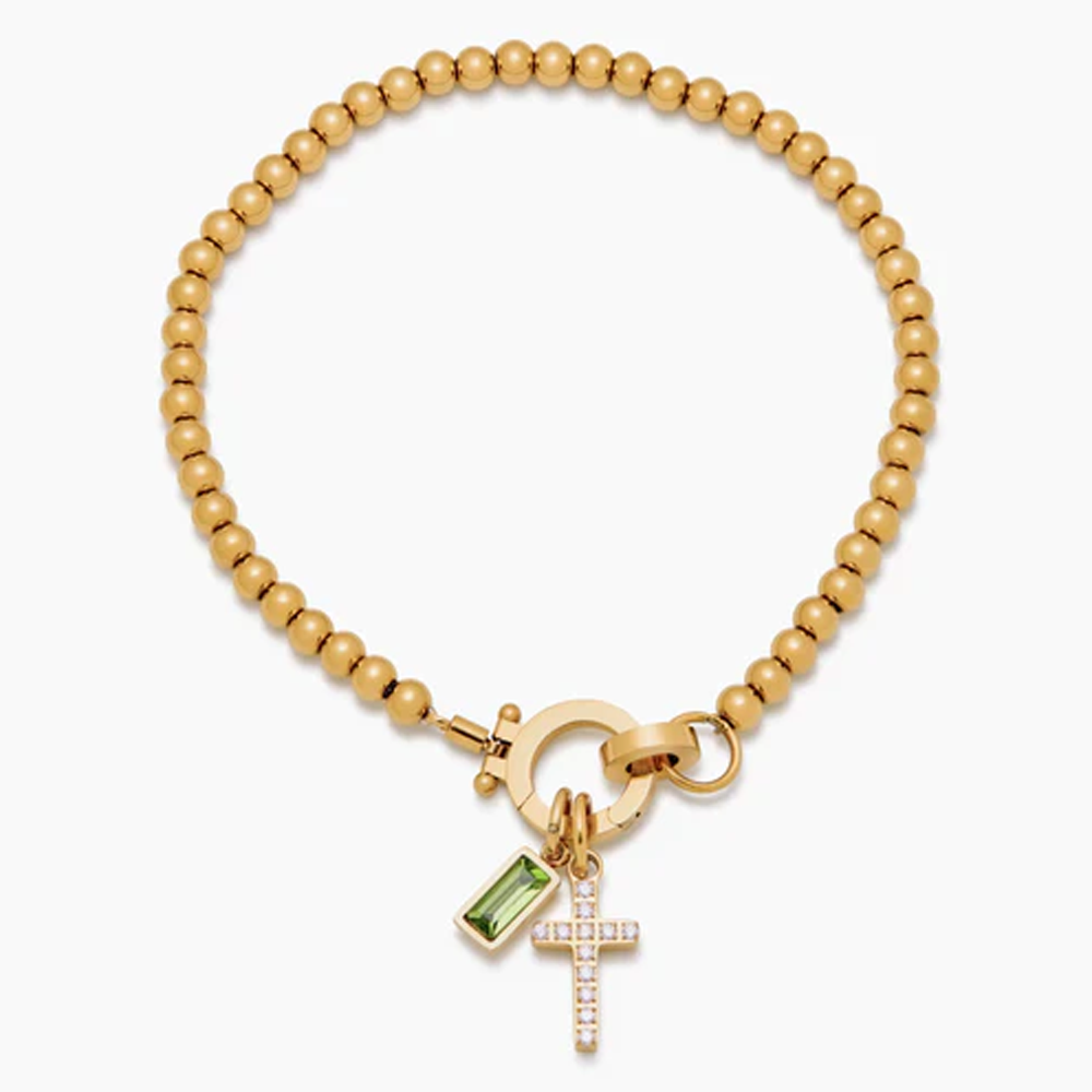 An meine Tochter – Perlenarmband mit Geburtsstein-Kreuz