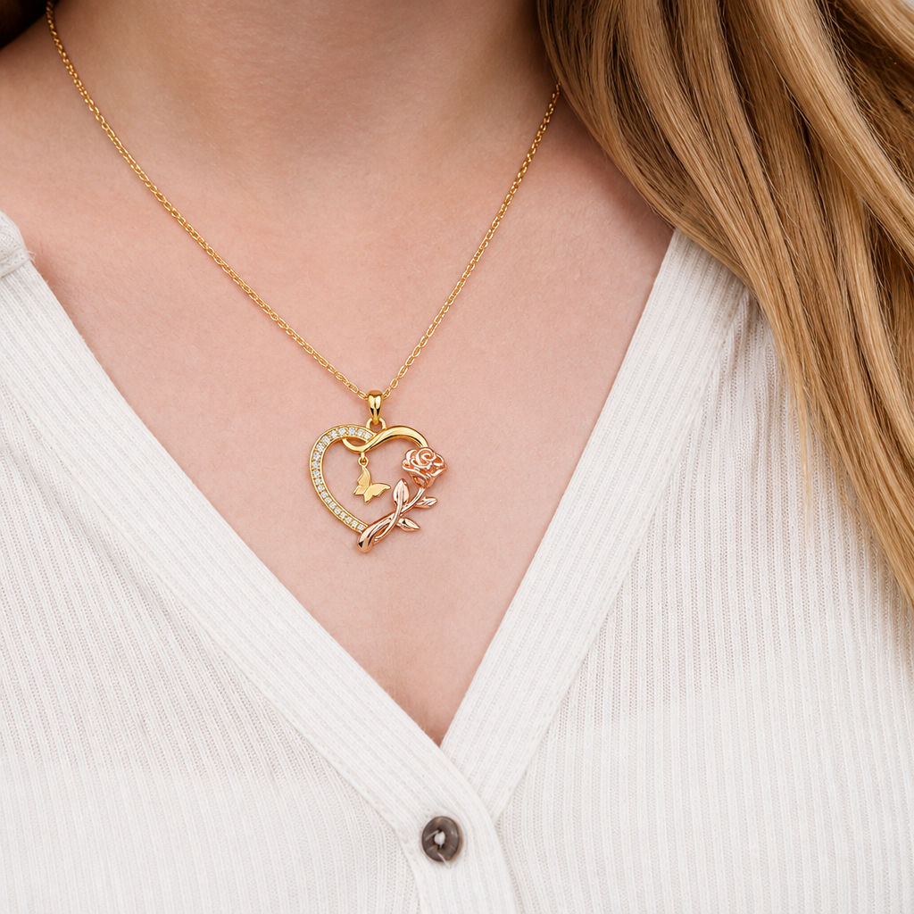 An meine Frau – Halskette mit Herz und Rose
