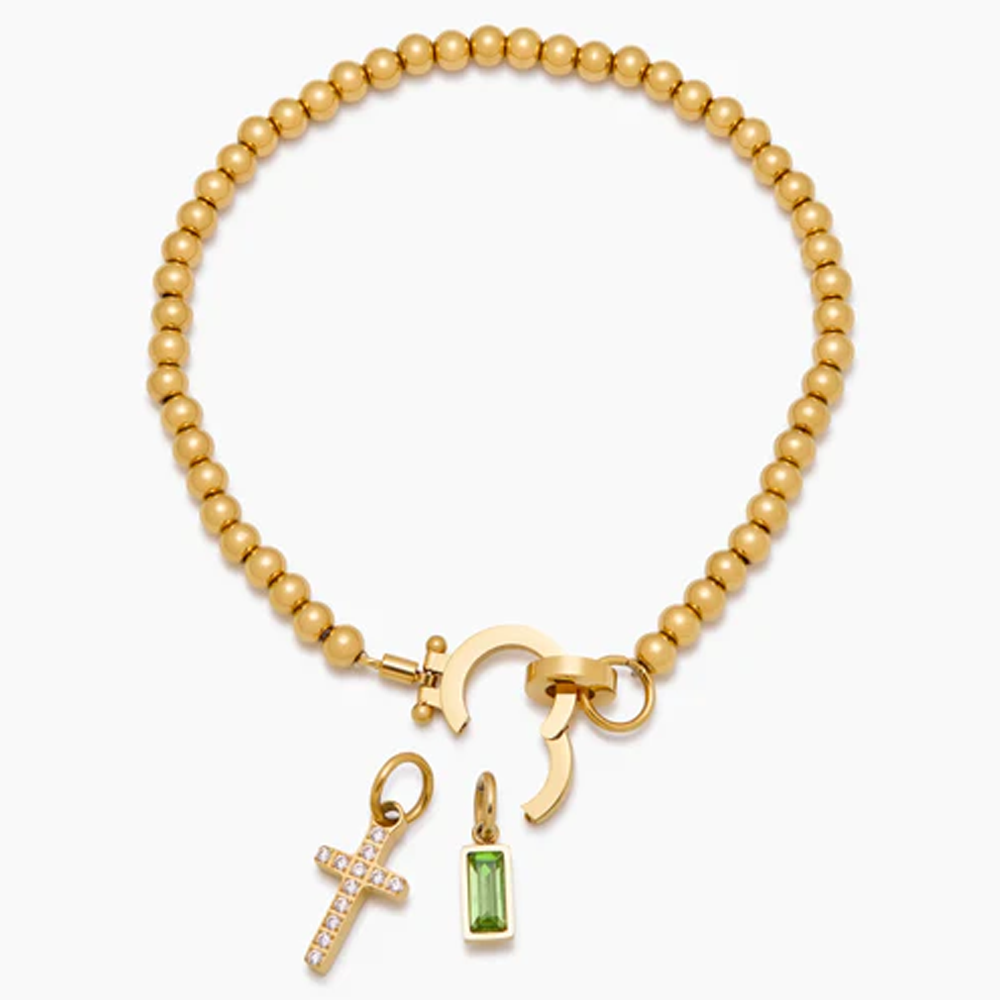 An meine Tochter – Perlenarmband mit Geburtsstein-Kreuz