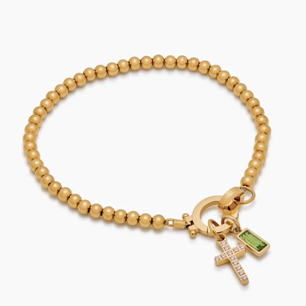 An meine Tochter – Perlenarmband mit Geburtsstein-Kreuz