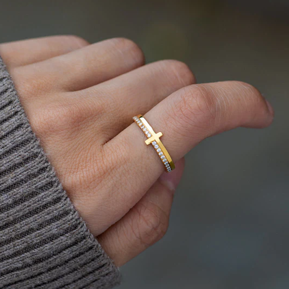 Liebe Tochter - Niemals aufgeben Goldener Kreuzring