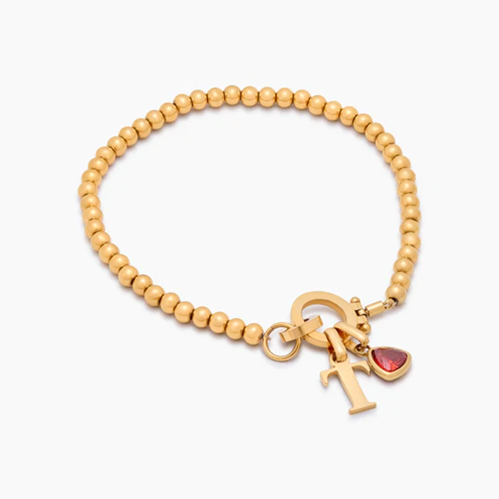 An meine Tochter – Perlenarmband mit Geburtsstein-Charm