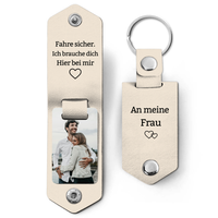 Fahren sicher Schlüsselanhänger - personalisiertes Foto - Beige