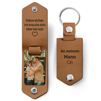 Fahren sicher Schlüsselanhänger - personalisiertes Foto - Beige