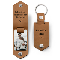 Fahren sicher Schlüsselanhänger - personalisiertes Foto - Beige