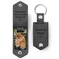 Fahren sicher Schlüsselanhänger - personalisiertes Foto - Beige